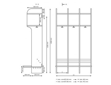 SFO garderobe med bænk - mål 3 sektioner 