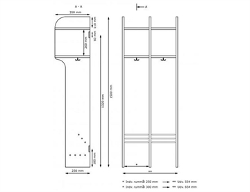 SFO- og skolegarderobe uden bænk - mål 2 sektioner