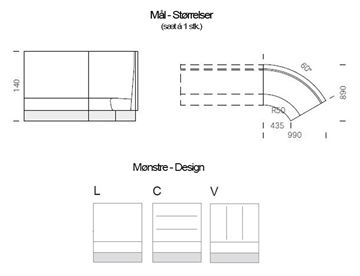 Modus 2 Lounge sofa rundet modul - specifikationer