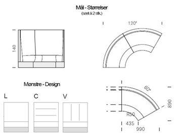 Modus 2 Lounge sofa rundet modul - specifikationer