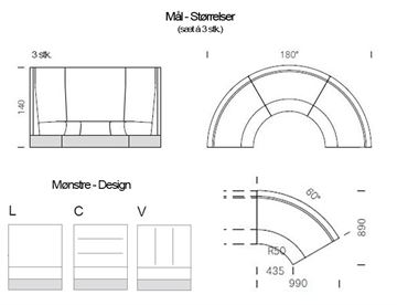 Modus 2 Lounge sofa rundet modul - specifikationer