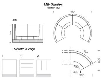 Modus 2 Lounge sofa rundet modul - specifikationer