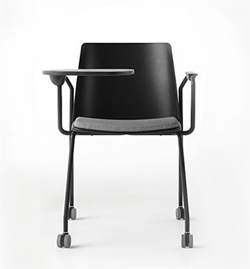 Stol med lille sidebord / klapbord - Polytone stol m. armlæn, polstret sæde og hjul
