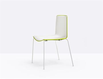 Tweet stabelbar stol fra Pedrali - her med hvidt pulverlakeret stel og hvid/limegrøn sæde (BI_VE) 
