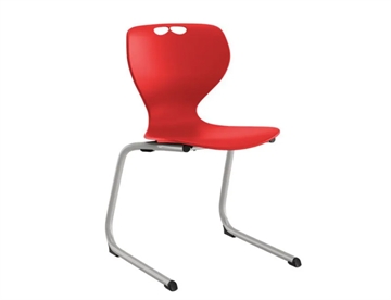 Elevstol Tarris - Skolestol m. C-formet stel her med rød siddeskal og alustel