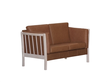 2 personers sofa i læder (cognac) - Klassisk tremmesofa 