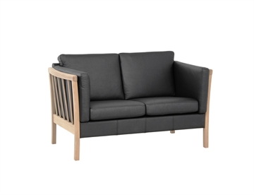 Klassisk tremmesofa - 2 personers sofa i læder (sort)