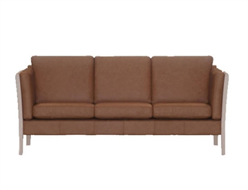 Klassisk tremmesofa - 3 personers sofa i læder (cognac)
