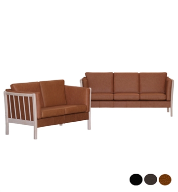 Klassiske tremmesofaer - Sofagruppe med 2 og 3 personers sofa i læder