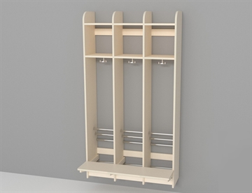 Trolde garderobe med bænk - Klassisk børnegarderobe 3 rum / sektioner