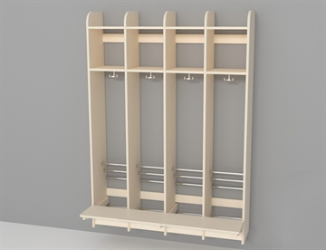 Trolde garderobe med bænk - Klassisk børnegarderobe 4 rum / sektioner