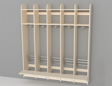 Trolde garderobe med bænk - Klassisk børnegarderobe 5 rum / sektioner