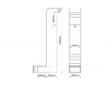 Troldegarderobe m. bænk og skuffe - 1 sektion - Mål