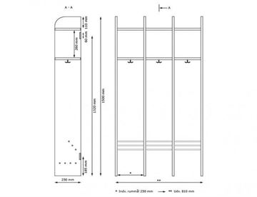Trolde garderobe uden bænk - mål 3 sektioner