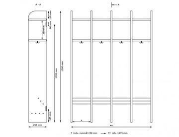 Trolde garderobe uden bænk - mål 4 sektioner
