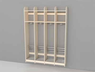 Trolde garderobe uden bænk - Klassisk børnegarderobe 4 rum / sektioner
