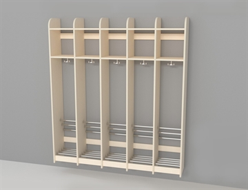 Trolde garderobe uden bænk - Klassisk børnegarderobe 5 rum / sektioner