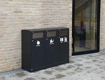 Bica udendørs affaldsbeholder i galvaniseret stål - Affaldssystem til kildesortering - Her med fugleklap