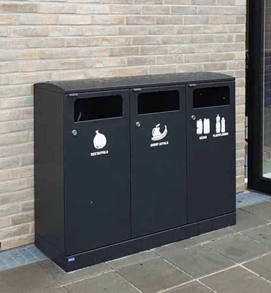 Bica affaldssystem m. 3 fraktioner til udendørs affaldssortering 