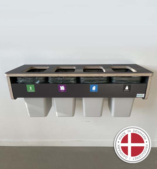 Væghængt affaldssortering / kildesortering - GreenCare 4 - Dansk produceret
