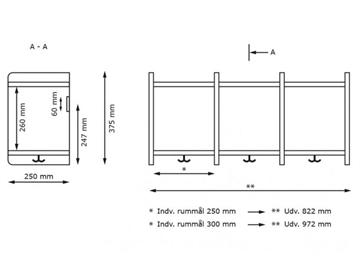 Væggarderobe til institutioner mv. - mål 3 rum