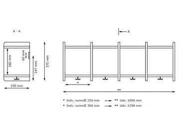 Væggarderobe til institutioner mv. - mål 4 rum