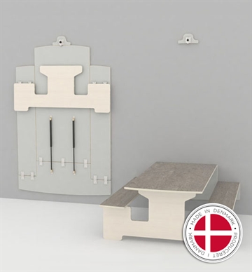 Væghængt klapbord m. bænke (linoleum) - Vægmonteret bord/bænkesæt - Dansk produceret