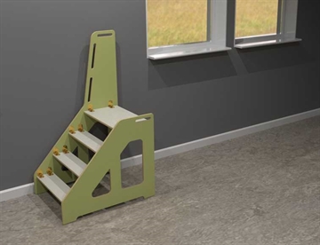 Væghængt foldbar påklædningsbænk med laminat (her vist på model med 3 trin)